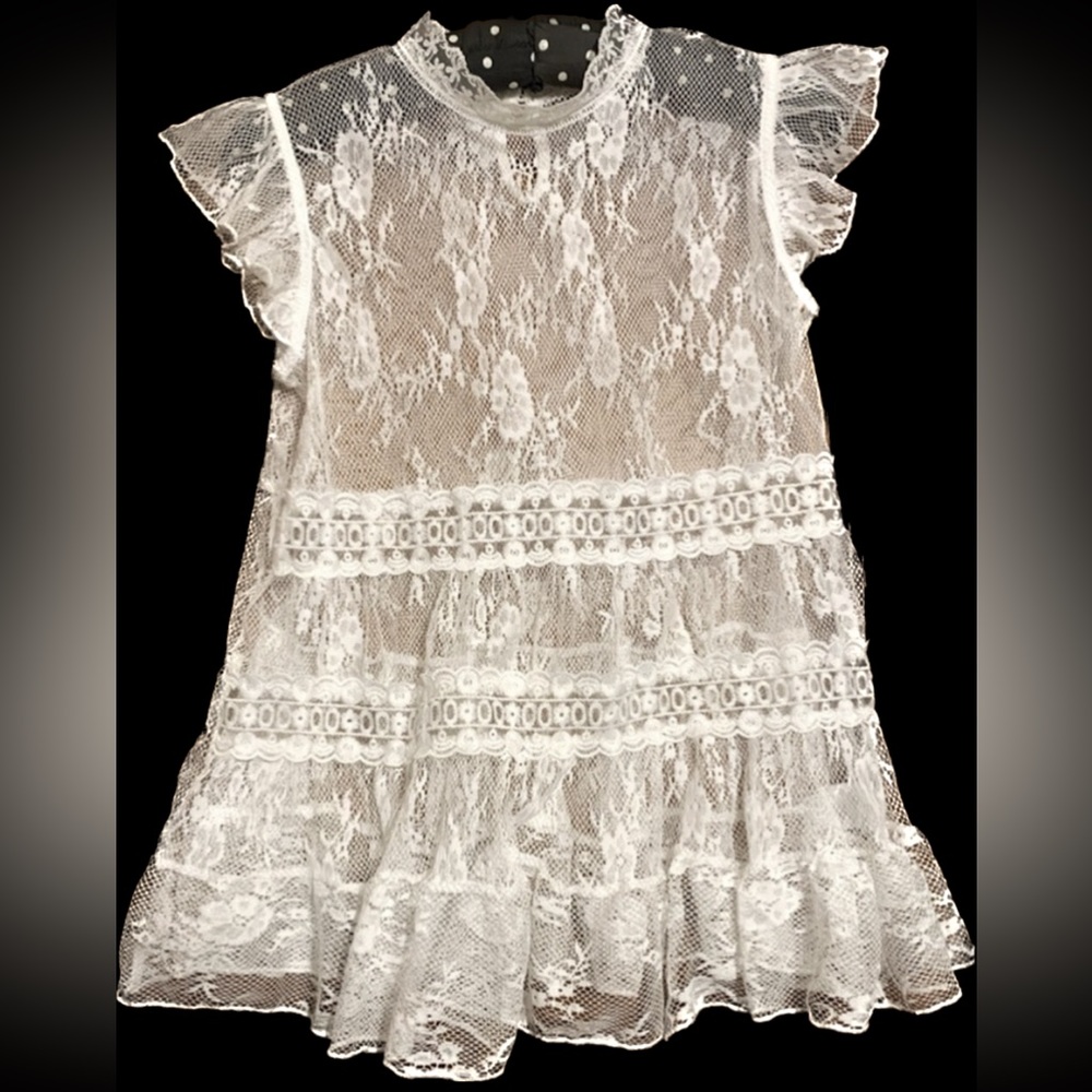 👑White lace swim cover up - girl’s large